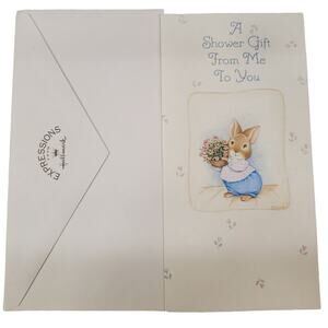 Vintage Hallmark Greeting Card Bunny with Bouquet of Flowers Vintage Cards